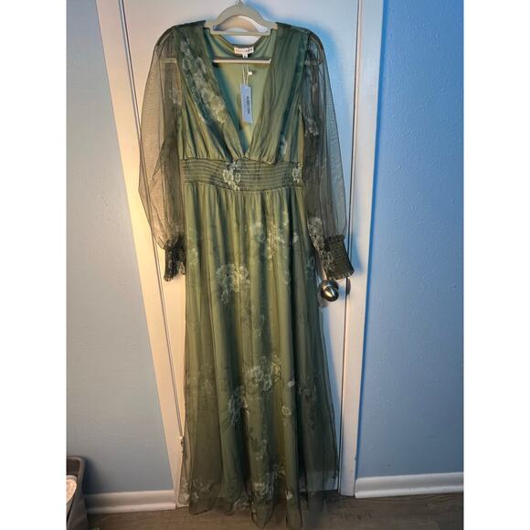 Baltic Born Layla Tulle Maxi Dress XL Green Floral Formal Wedding Bridesmaid NWT - Picture 2 of 9